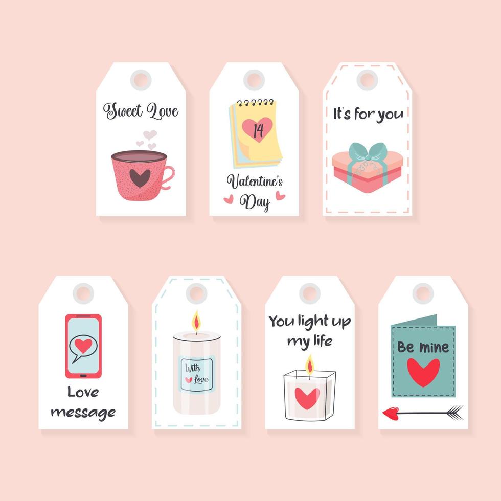 conjunto de etiquetas de regalo de amor del día de san valentín. etiquetas románticas con citas de amor. vector