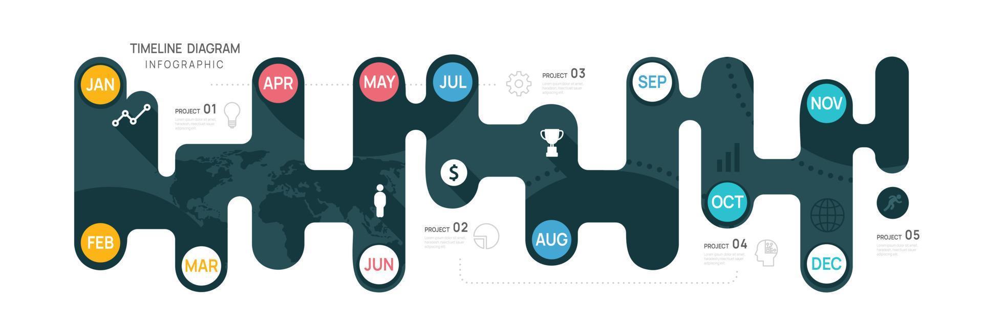 Infographic template for business. 12 Months modern Timeline element diagram calendar, 4 quarter steps milestone presentation vector infographic.