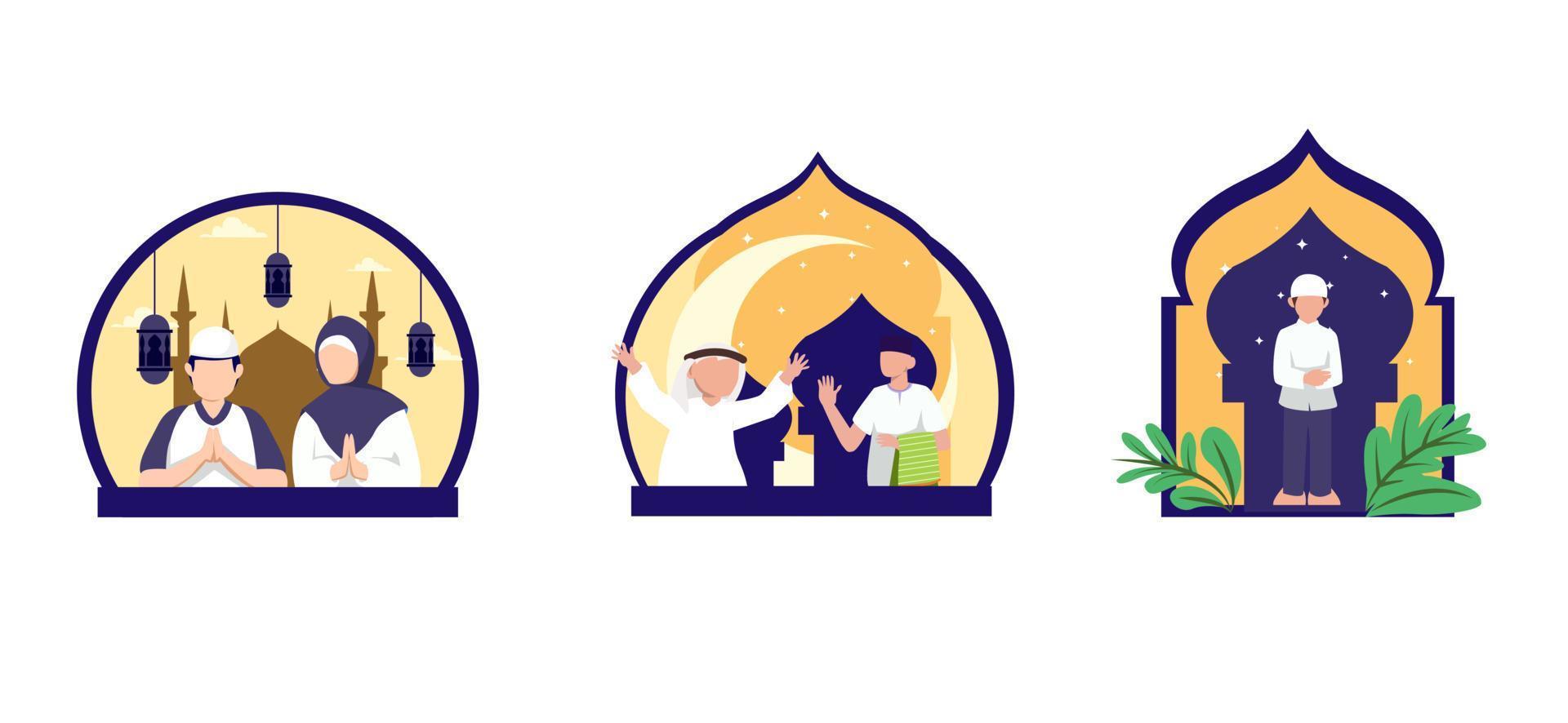 Ramadan Night Flat Bundle Design vector