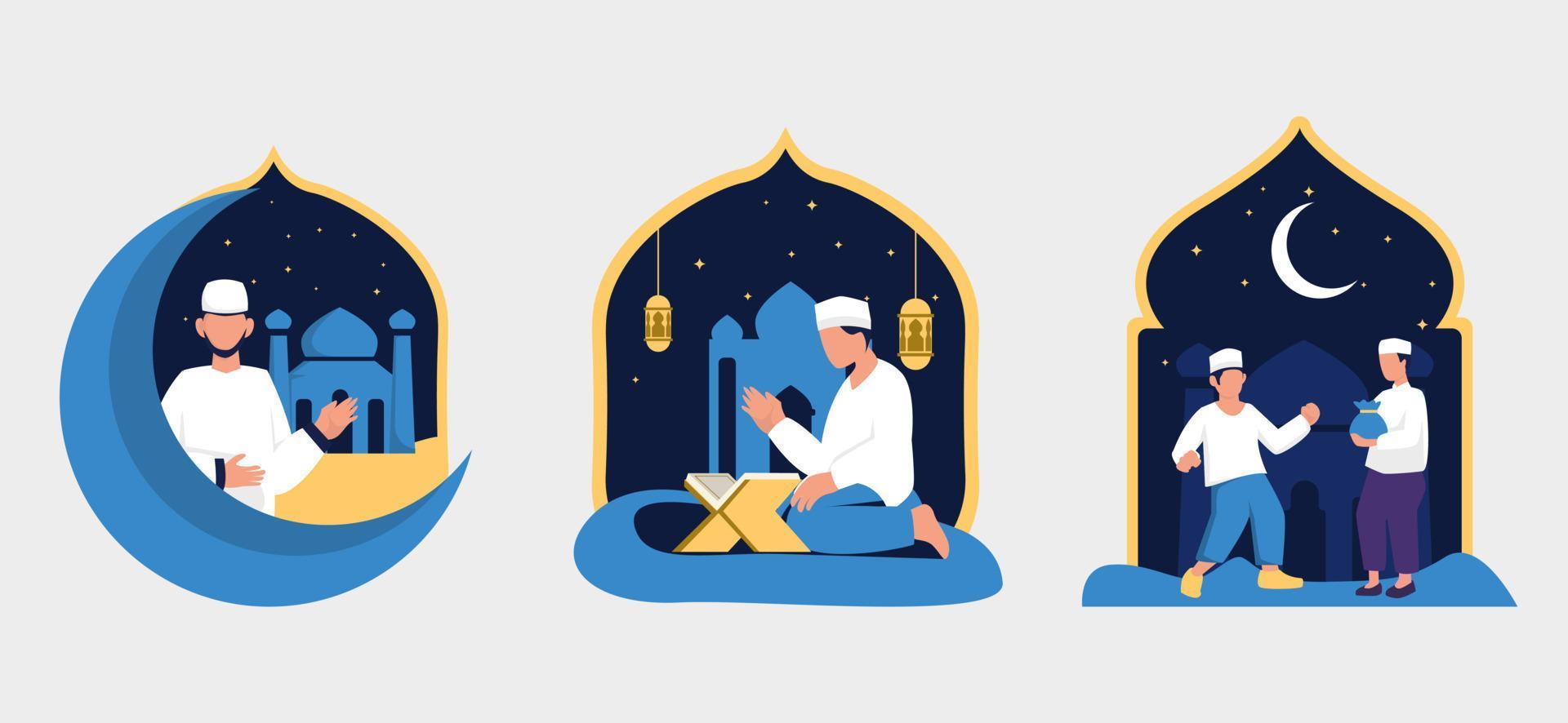 Ramadan Kareem Flat Bundle Design vector