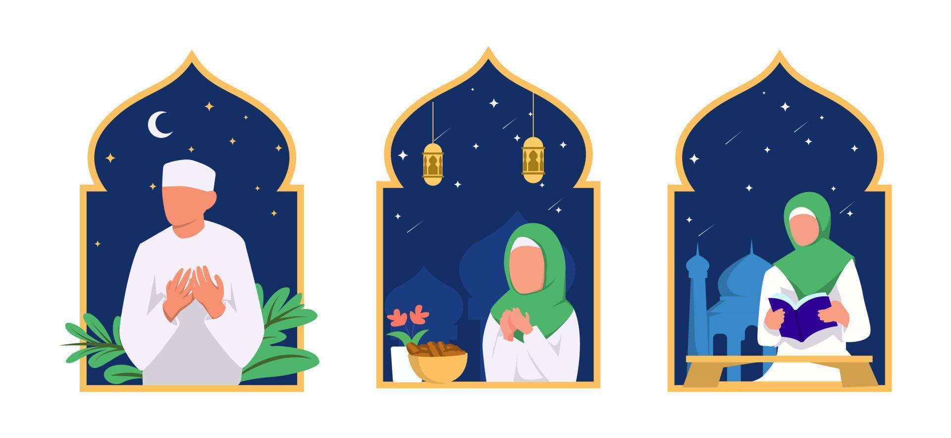 Ramadán kareem plano haz diseño vector