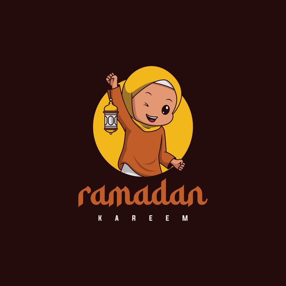 ramadan character illustration. with cute girl smiling. vector