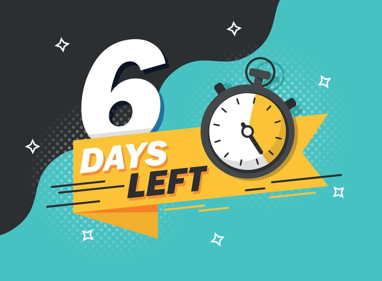 6 days left icon in flat style. Offer countdown date number vector illustration on isolated background. Sale promotion timer sign business concept.