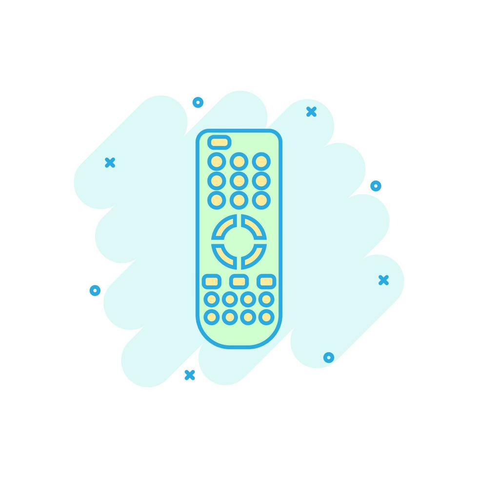 Remote control icon in comic style. Infrared controller vector cartoon illustration on white isolated background. Tv keypad business concept splash effect.