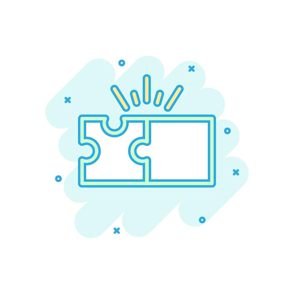 Puzzle compatible icon in comic style. Jigsaw agreement vector cartoon illustration on white isolated background. Cooperation solution business concept splash effect.