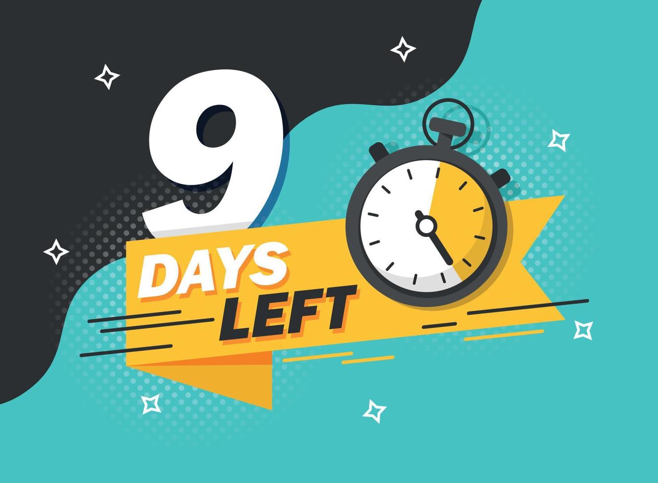 9 days left icon in flat style. Offer countdown date number vector illustration on isolated background. Sale promotion timer sign business concept.