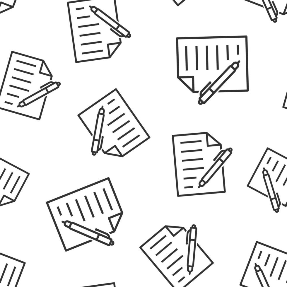 Document with pen icon seamless pattern background. Notepad vector illustration on white isolated background. Office stationery business concept.