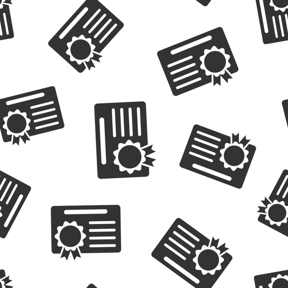 Certificate icon seamless pattern background. License badge vector illustration on white isolated background. Winner medal business concept.