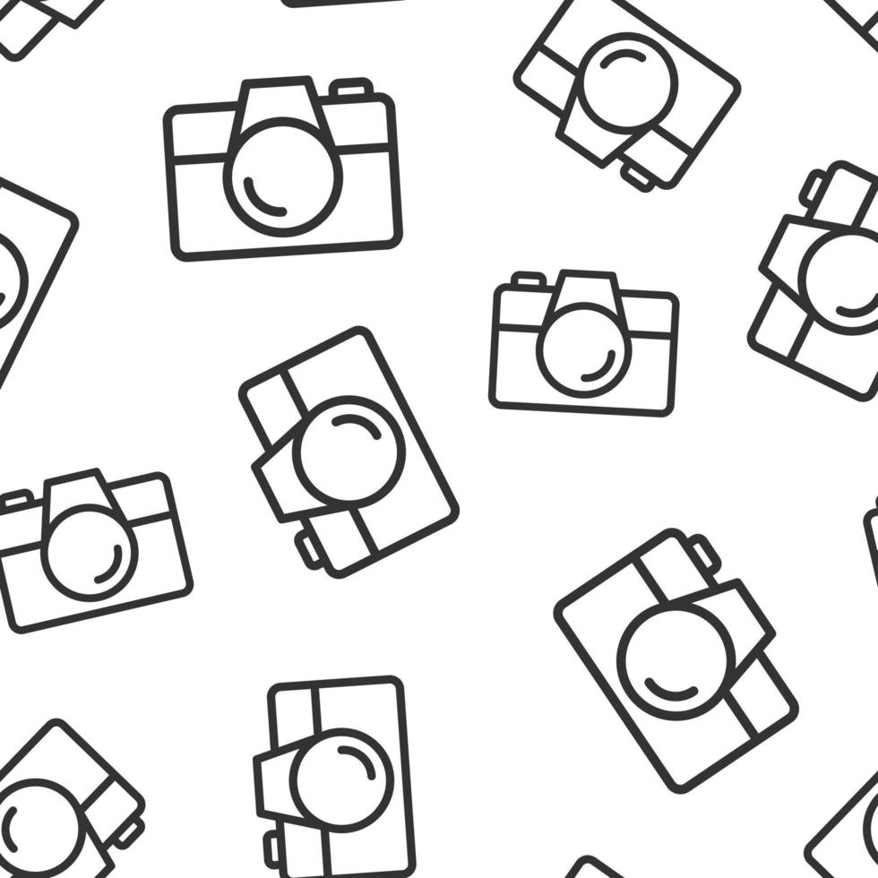 Camera device sign icon seamless pattern background. Photography vector illustration on white isolated background. Cam equipment business concept.