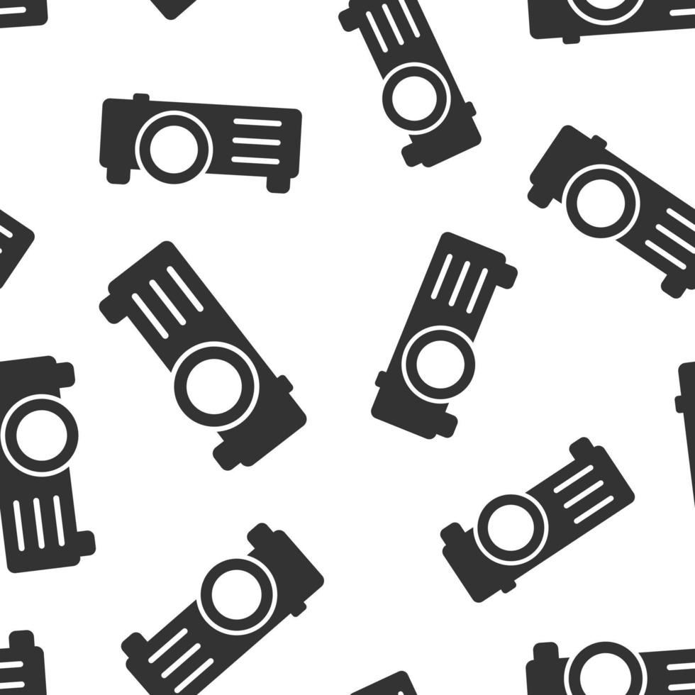 Video projector sign icon seamless pattern background. Cinema presentation device vector illustration on white isolated background. Conference business concept.