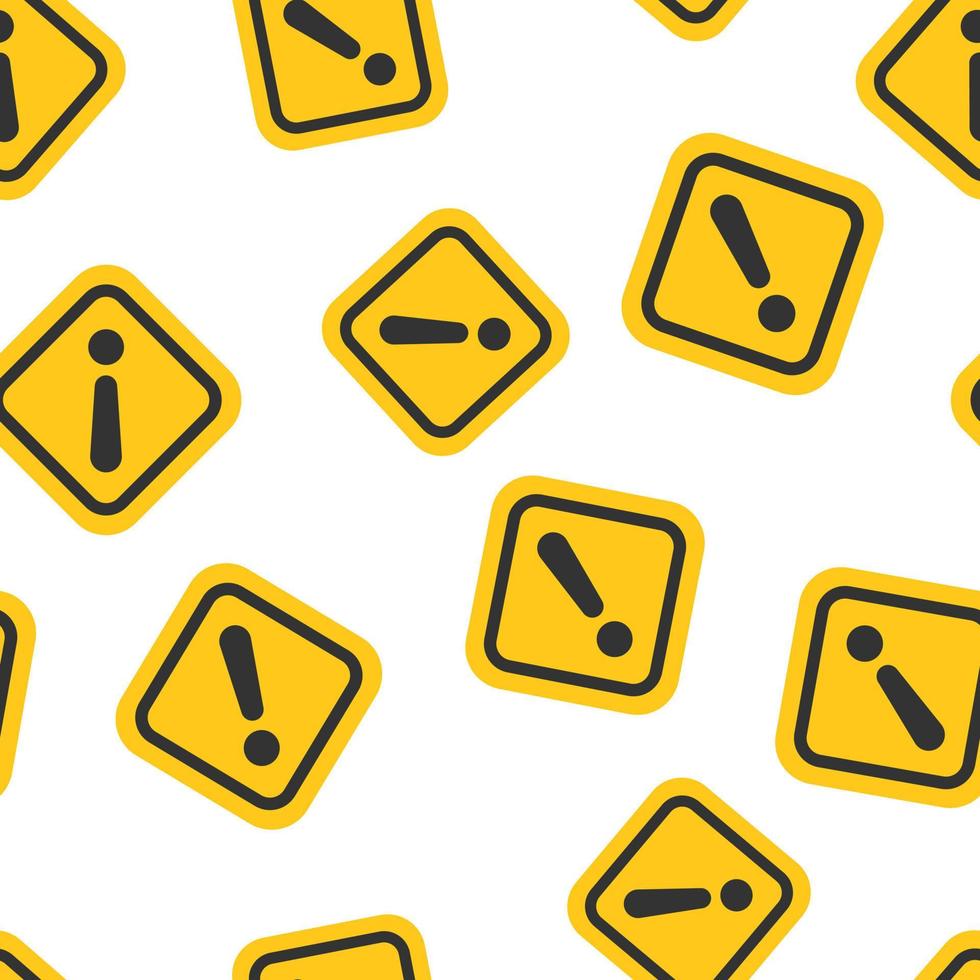 Exclamation mark icon seamless pattern background. Danger alarm vector illustration on white isolated background. Caution risk business concept.