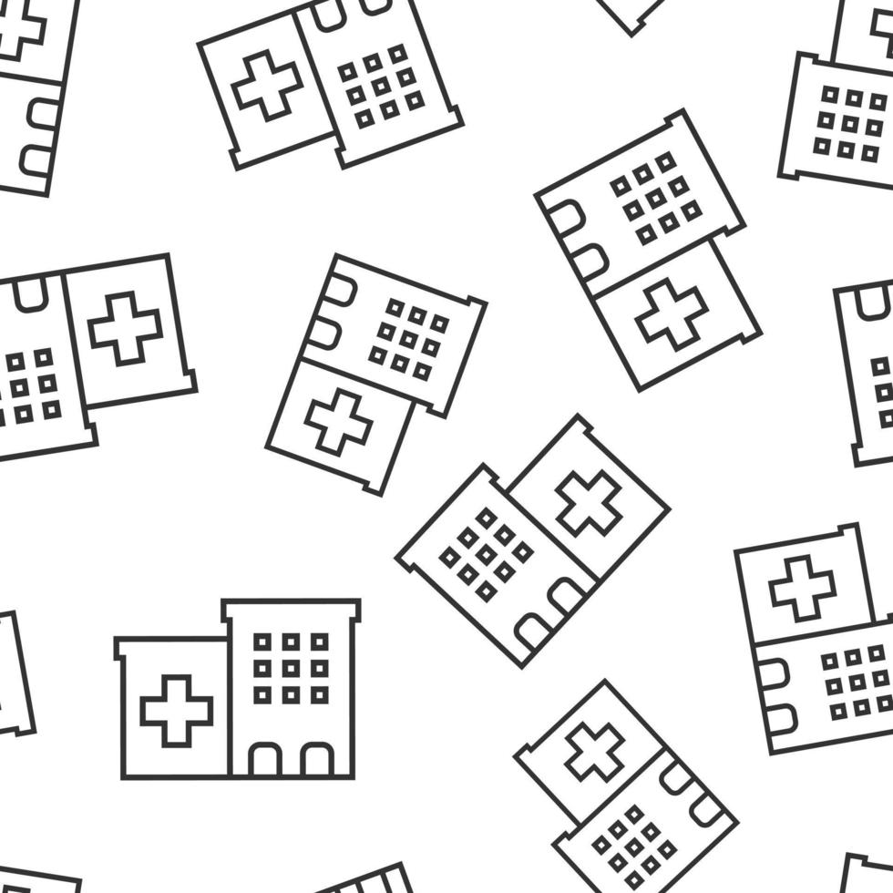 Hospital building icon seamless pattern background. Infirmary vector illustration on white isolated background. Medical ambulance business concept.