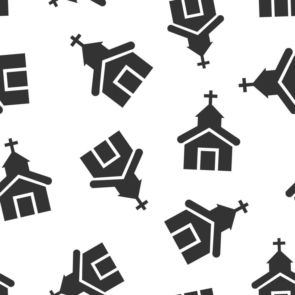 Church icon seamless pattern background. Chapel vector illustration on white isolated background. Religious building business concept.