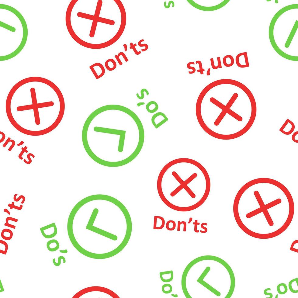 Do's and don'ts sign icon seamless pattern background. Like, unlike vector illustration on white isolated background. Yes, no business concept.