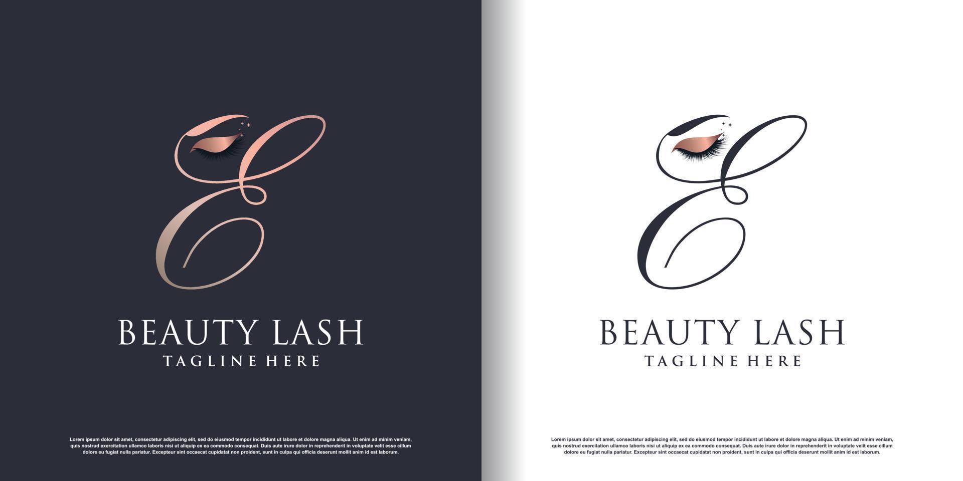initial letter e logo design template with eyelash icon and creative concept premium vector