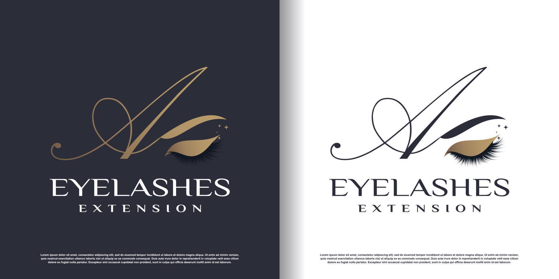 initial letter a logo design template with eyelash icon and creative concept premium vector