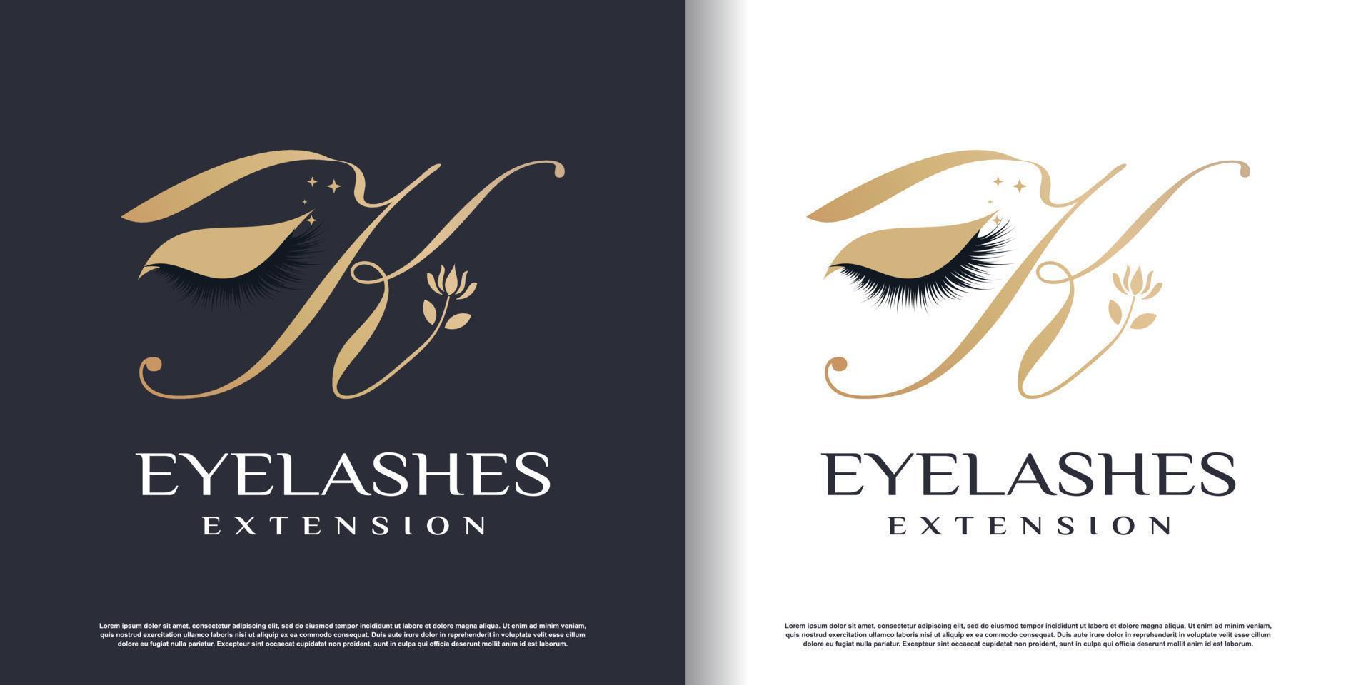 initial letter k logo design template with eyelash icon and creative concept premium vector