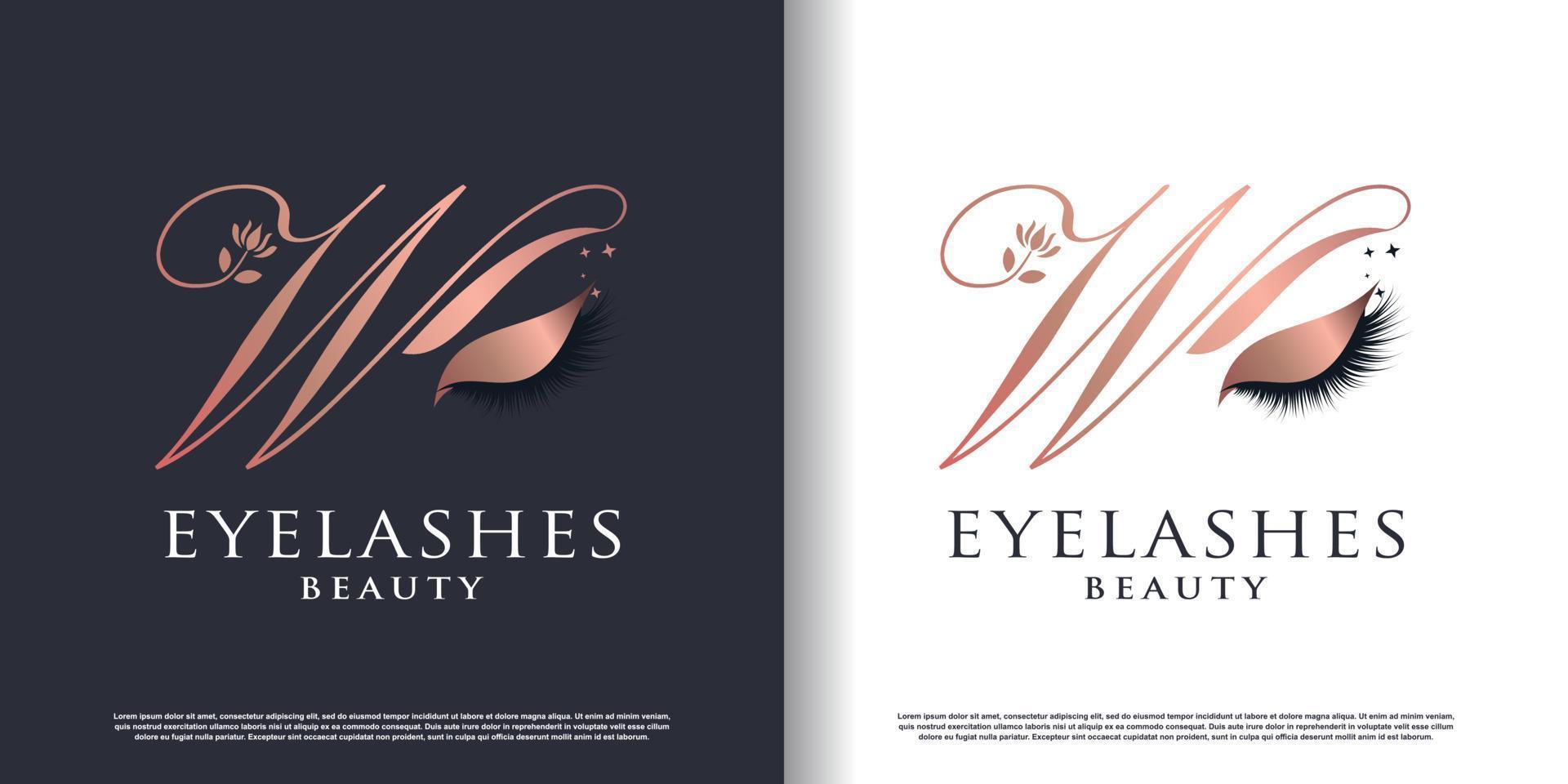 initial letter w logo design template with eyelash icon and creative concept premium vector