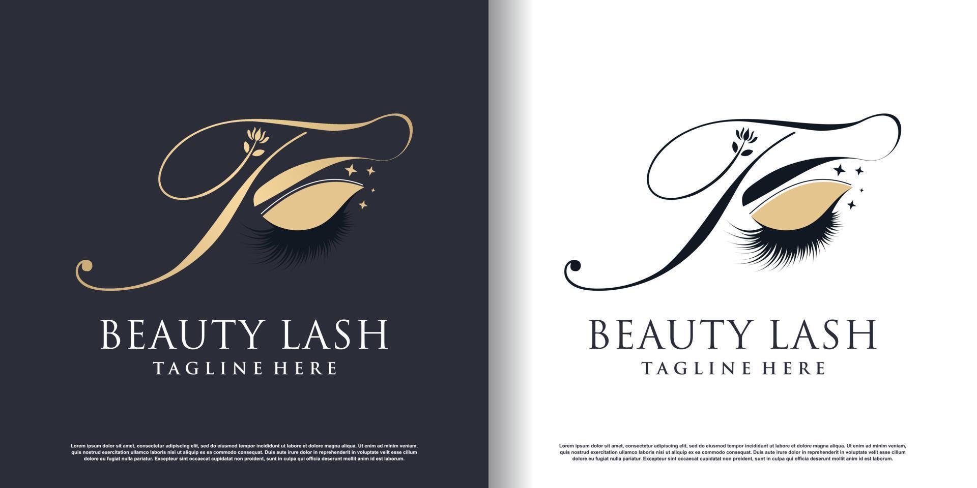 initial letter t logo design template with eyelash icon and creative concept premium vector