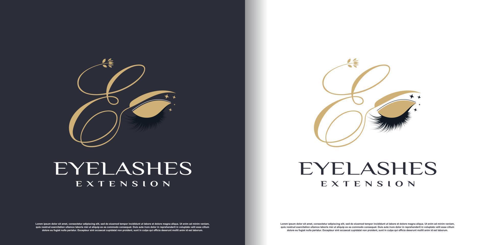 initial letter e logo design template with eyelash icon and creative concept premium vector