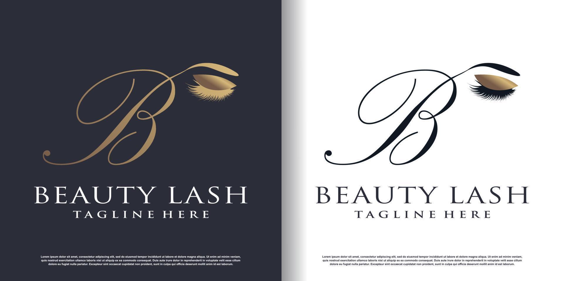 initial letter b logo design template with eyelash icon and creative concept premium vector