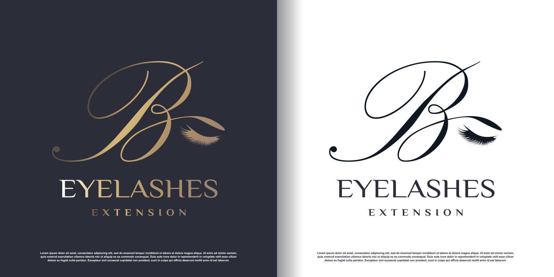 initial letter b logo design template with eyelash icon and creative concept premium vector