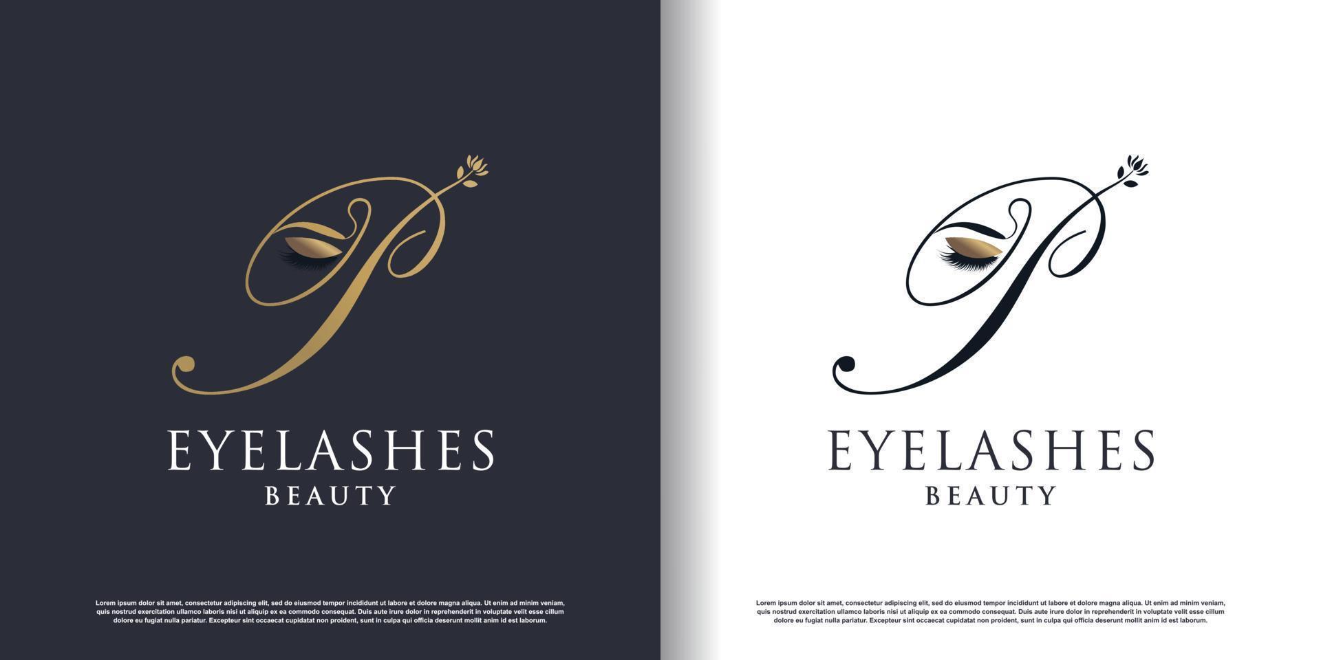 initial letter p logo design template with eyelash icon and creative concept premium vector