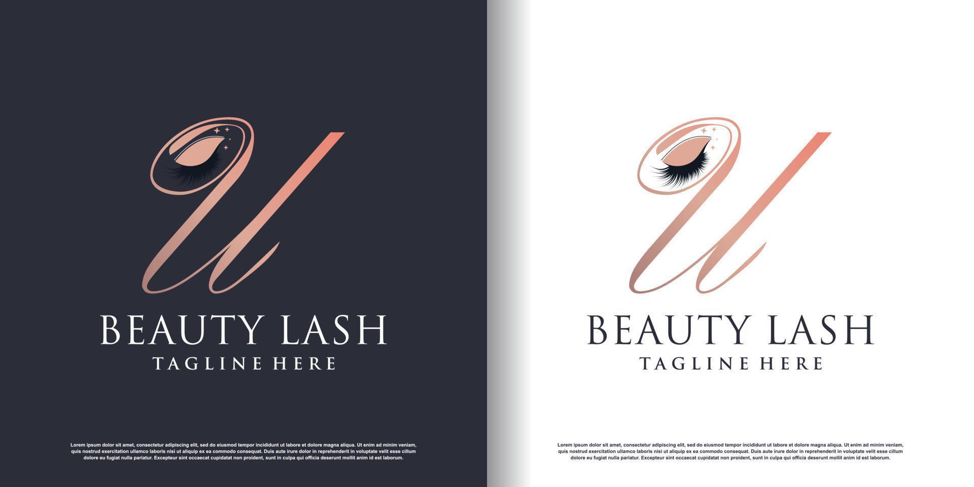 initial letter u logo design template with eyelash icon and creative concept premium vector