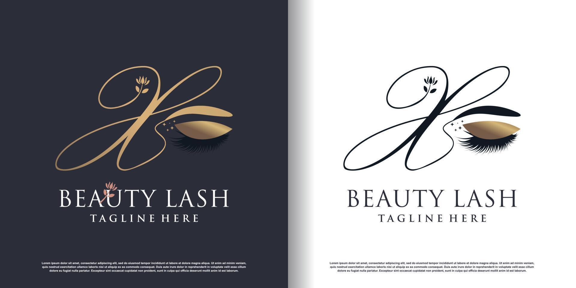 initial letter x logo design template with eyelash icon and creative concept premium vector