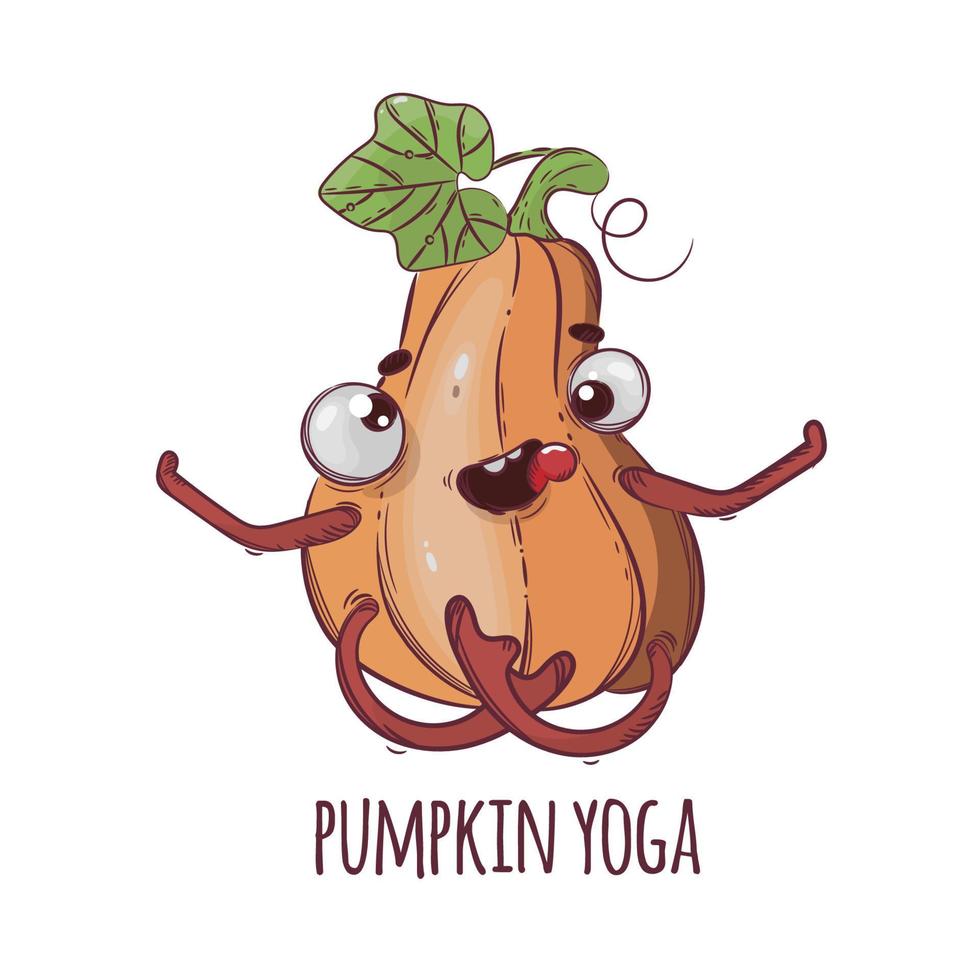 PUMPKIN YOGA Funny Halloween Cartoon Vector Illustration