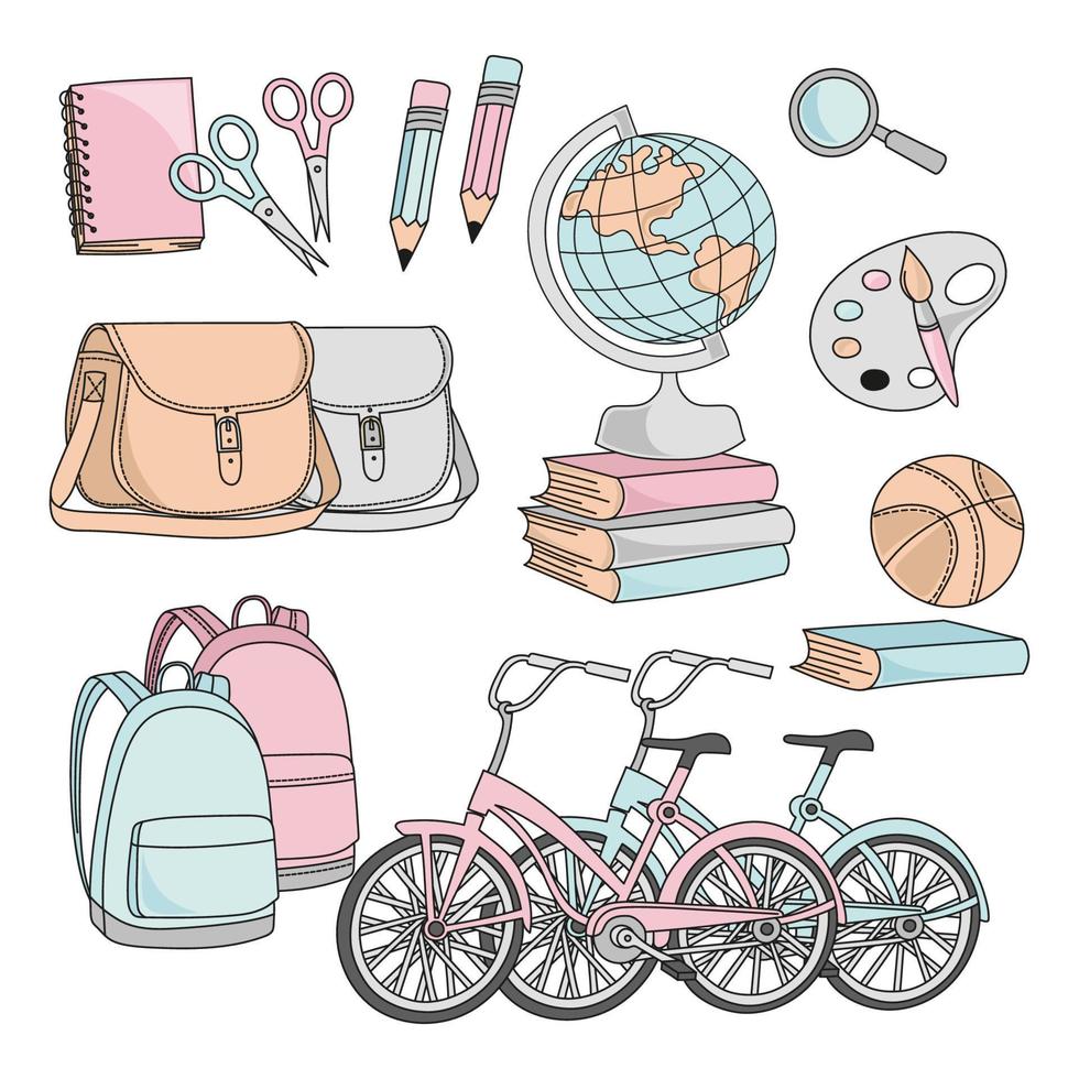 SCHOOL SUPPLIES Children Education Vector Illustration Set