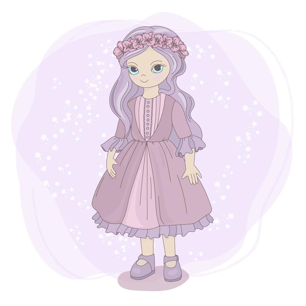 primavera niña princesa en rosado dibujos animados vector ilustración conjunto