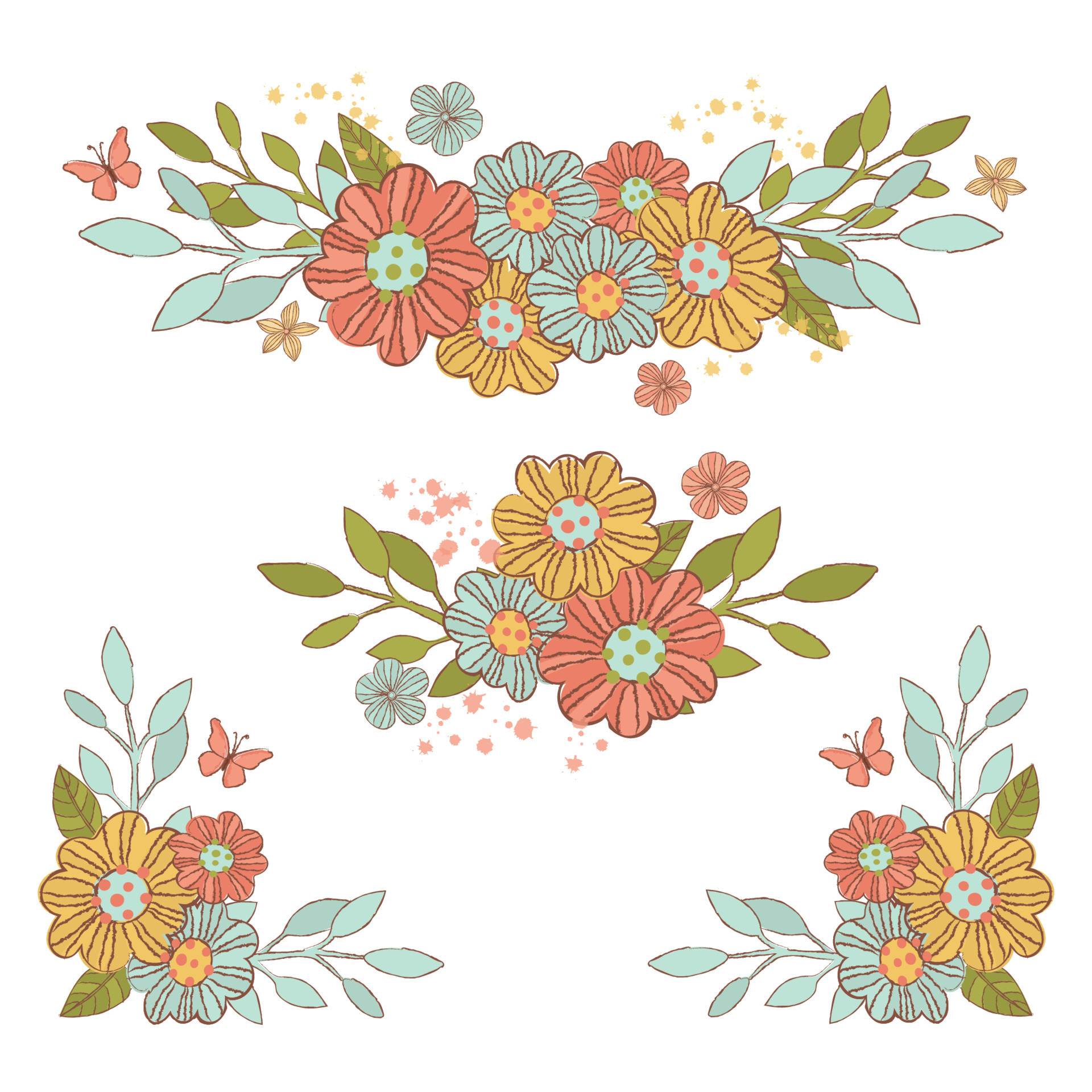 SPRING BOUQUET Wild Flowers Clip Art Vector Illustration Set 20454674
