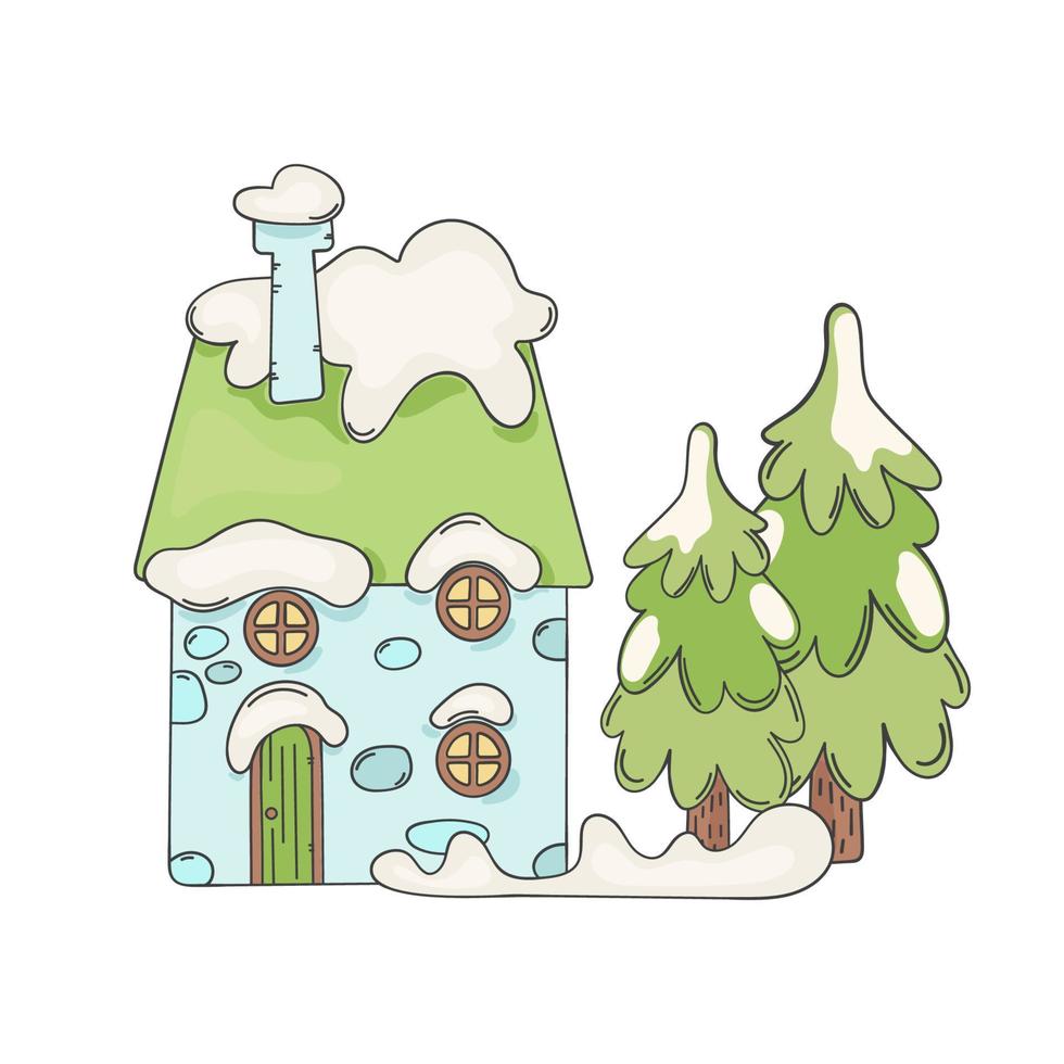 invierno casa alegre Navidad dibujos animados vector ilustración conjunto