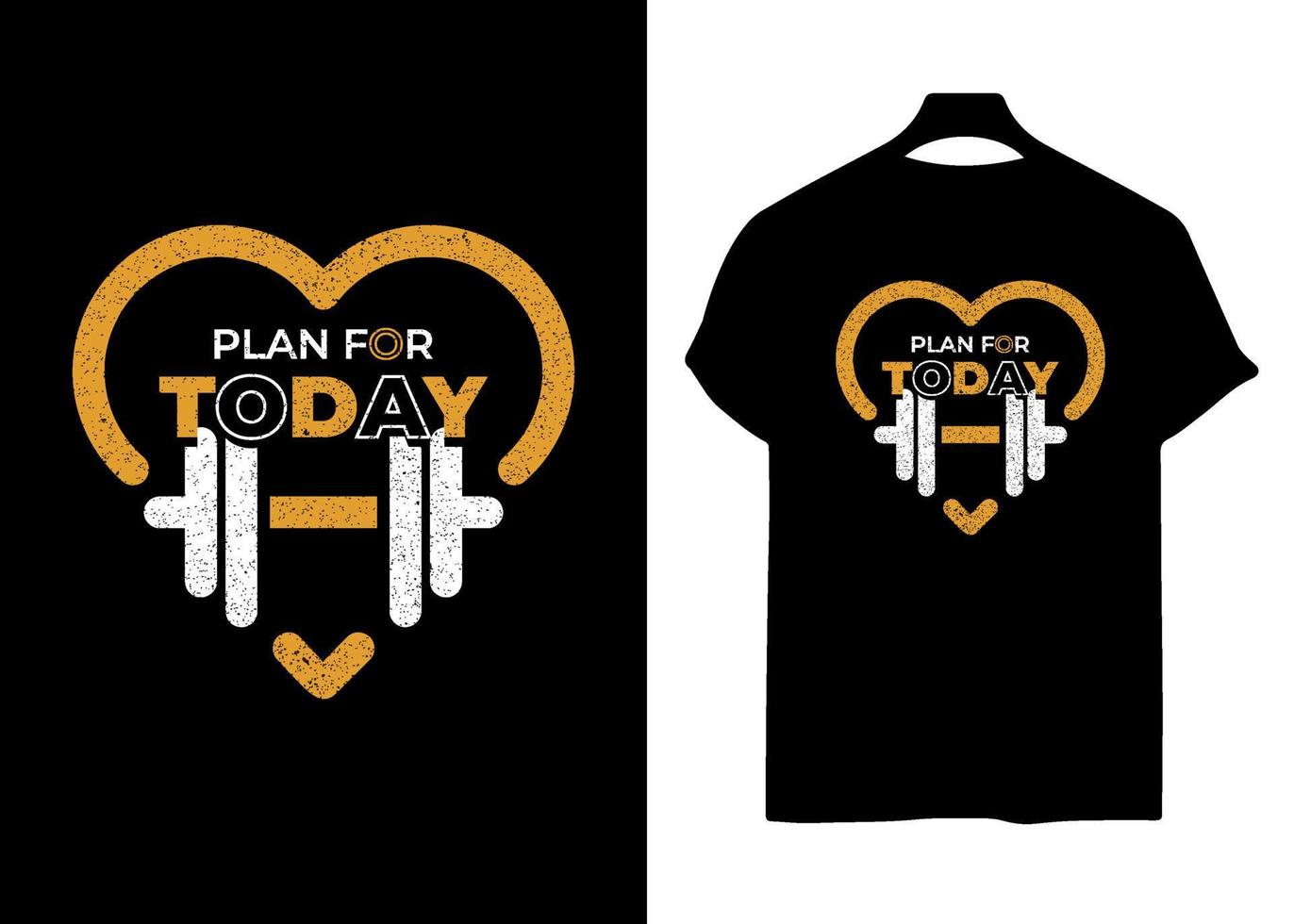 T-SA black t-shirt with a yellow heart that says the plan for today vector