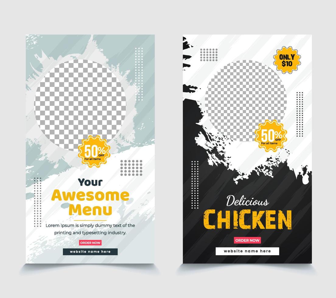 WDelicious chicken food promotional offers social media story design vector