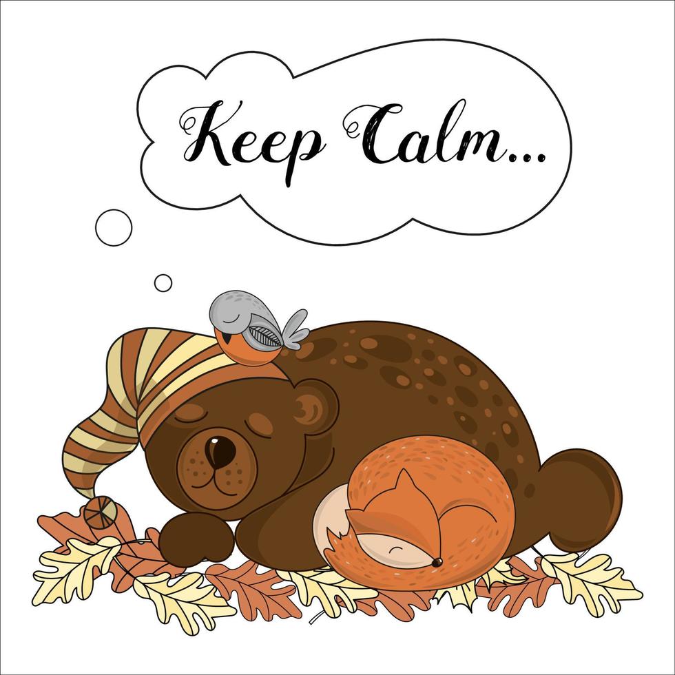CALM ANIMALS Sleeping Forest Cartoon Vector Illustration Set
