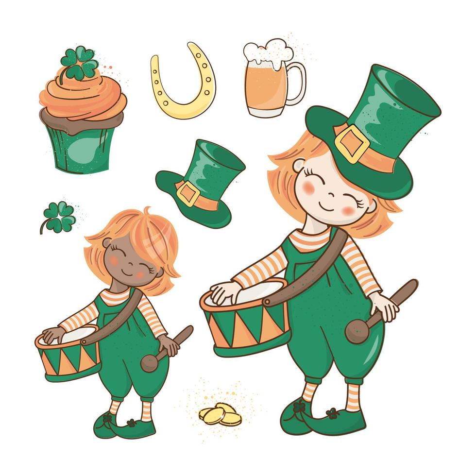 PATRICK MARCH Red Haired Leprechaun Vector Illustration Set
