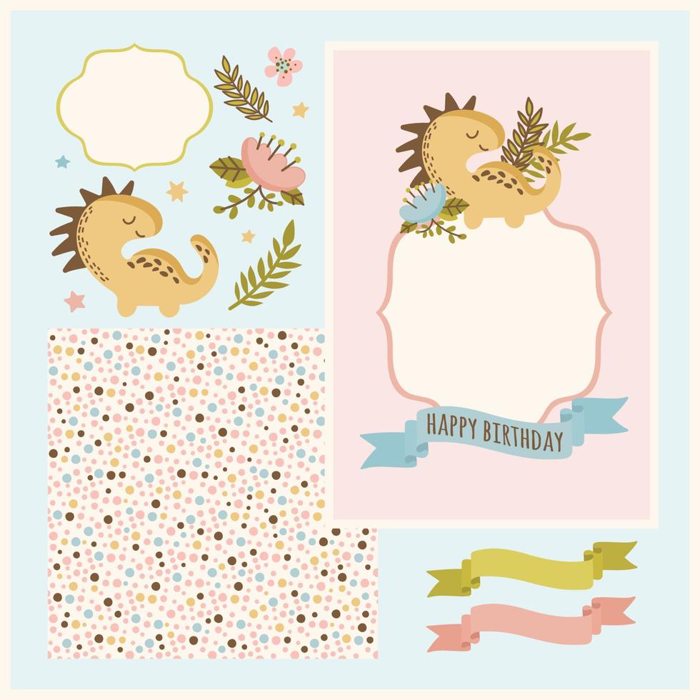 DINO CARD MAKER Floral Cartoon Seamless Frame Vector Set