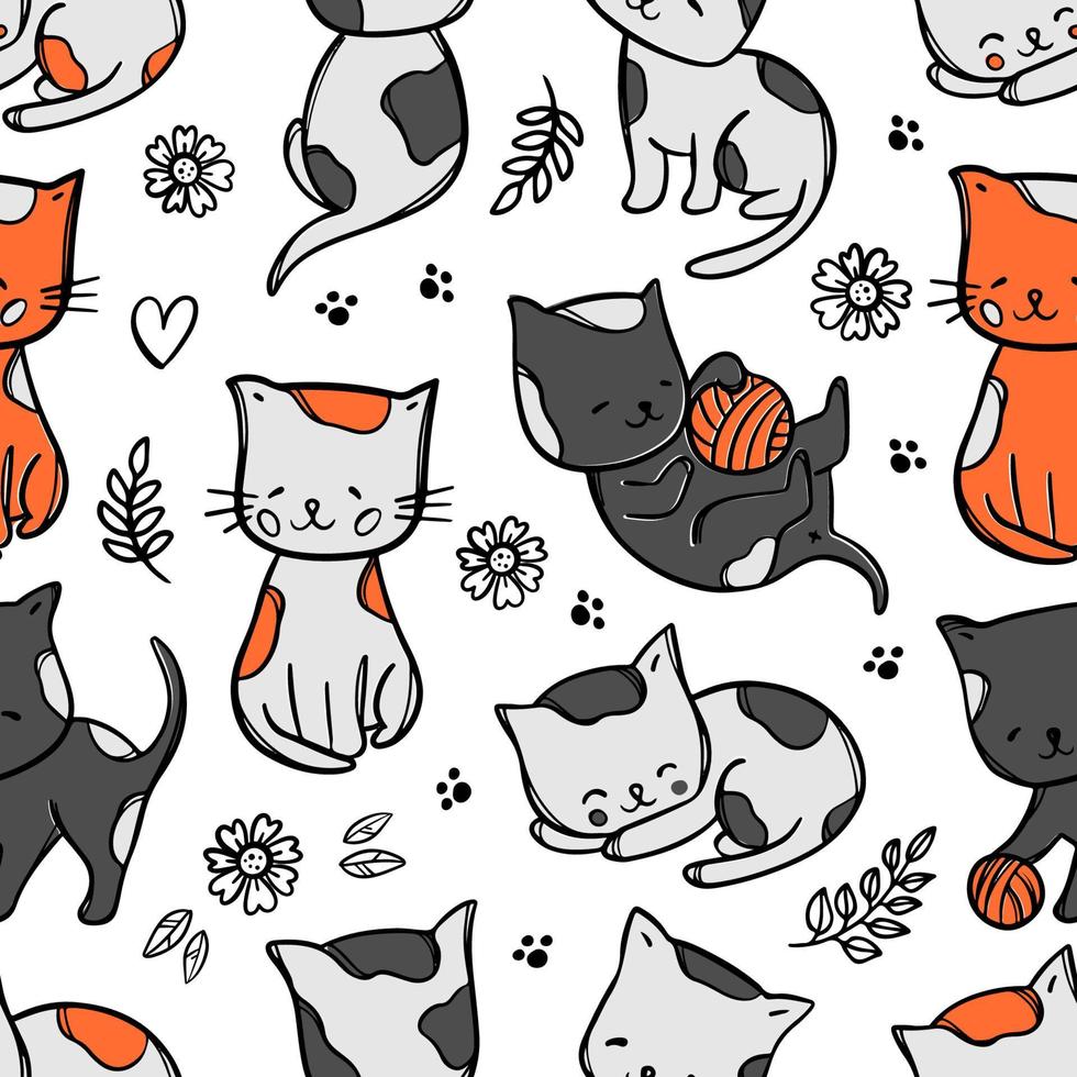 COLOR KITTY PATTERN Seamless Background Vector Illustration