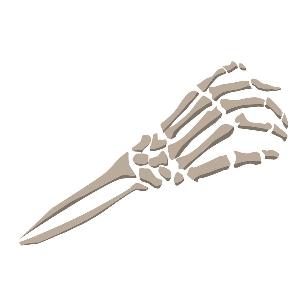 Hand bones from archaeological site isolated on white. The remains of a human skeleton. The humerus and phalanges of the fingers. Vector EPS10.