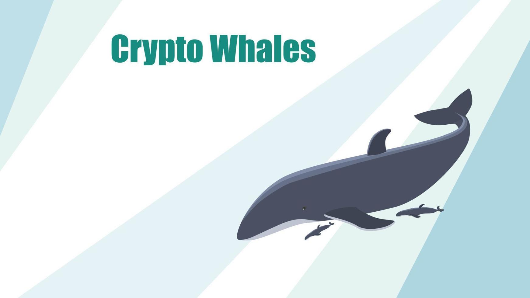 Vector templates design for website with a cryptocurrency theme. Bitcoin crypto whale. Striped design with a big whale and kids. Template for website or news illustration. EPS 10.