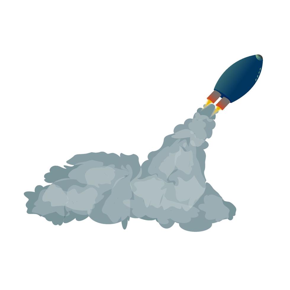 Space rocket with smoke isolated on white. Space shuttle takes off. Vector EPS10.