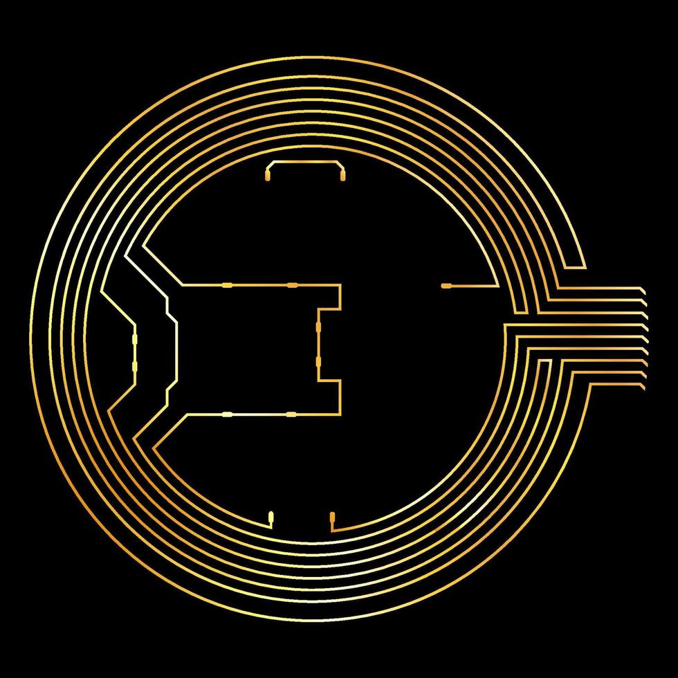 Golden circular digital design element isolated on black. Wire gold circles. Vector illustration.