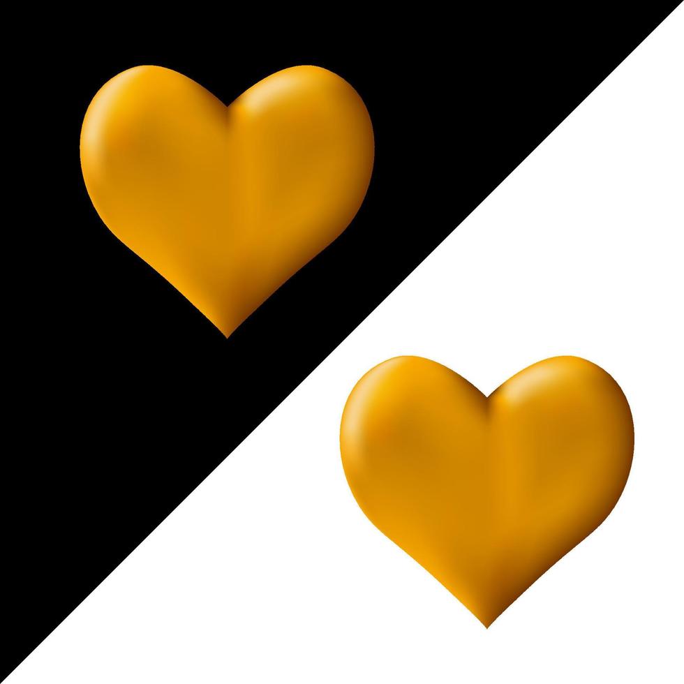 dorado 3d corazón en un negro y blanco antecedentes. símbolo de amor y fidelidad. vector. vector