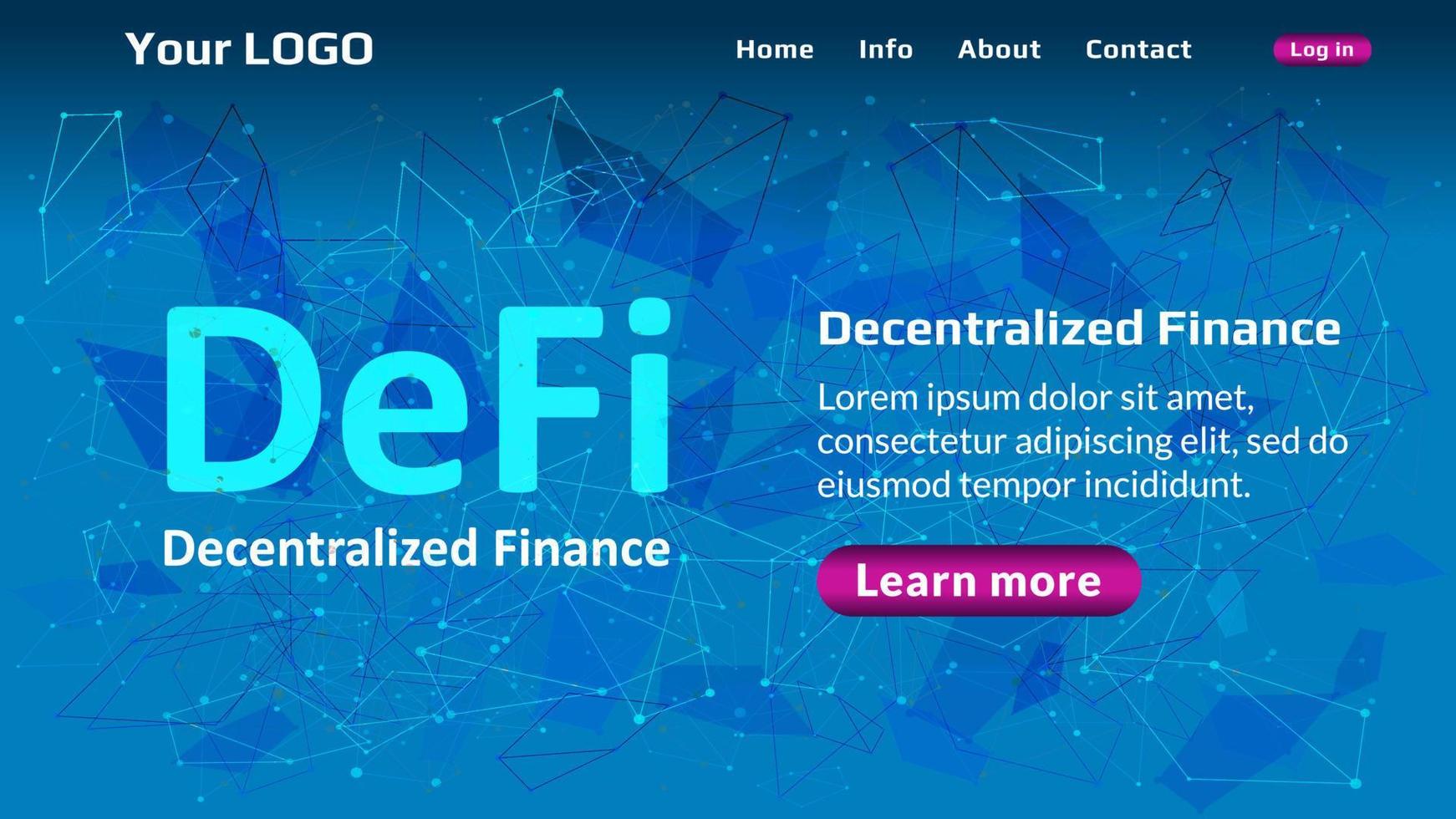 defi - descentralizado Finanzas sitio web modelo en azul resumen poligonal antecedentes. sitio web encabezamiento diseño con caliente oferta. ecosistema de financiero aplicaciones y servicios. vector eps10.
