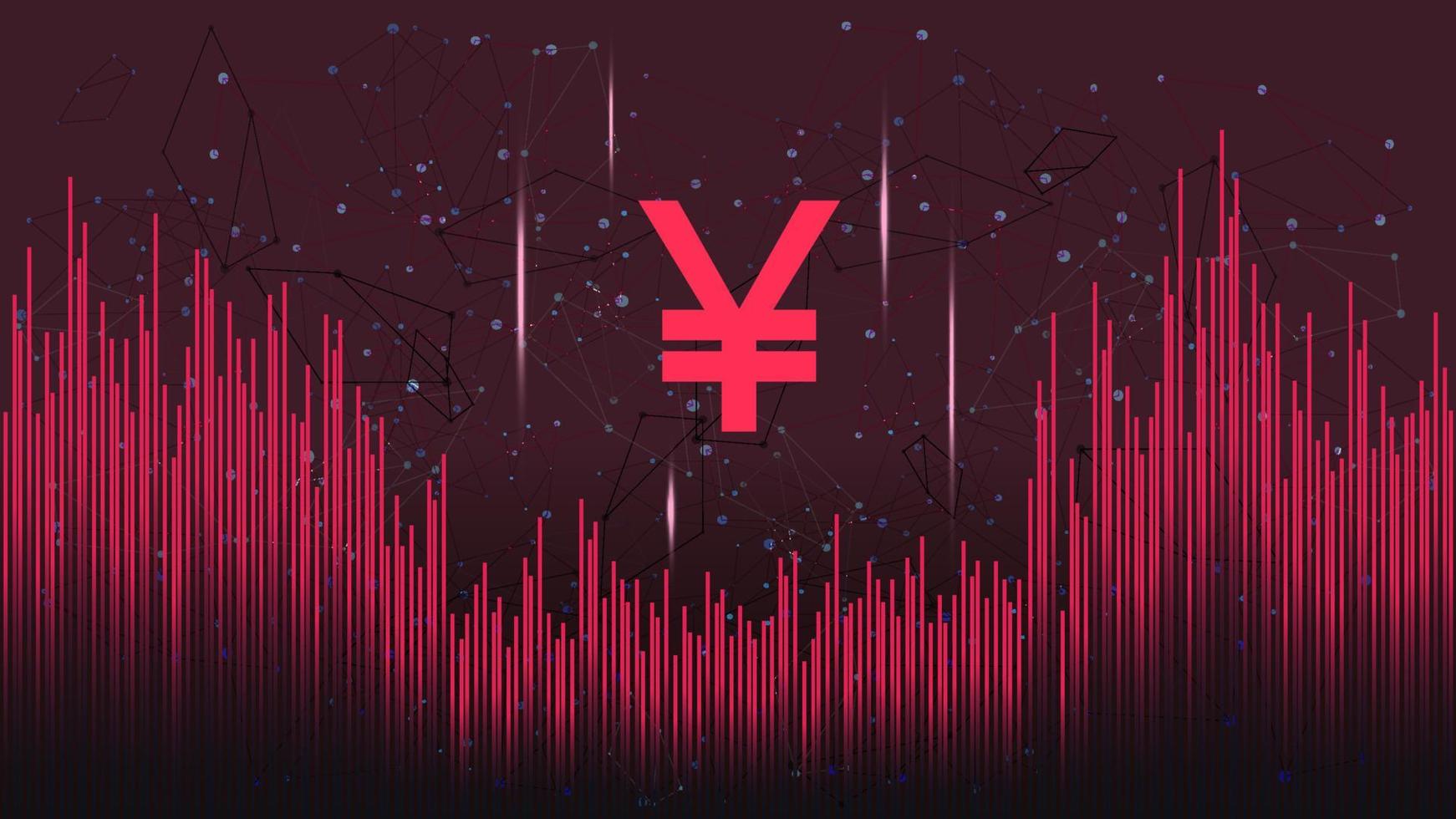 Yuan CNY token symbol on dark polygonal background with wave of lines. Cryptocurrency coin logo icon. Vector illustration.