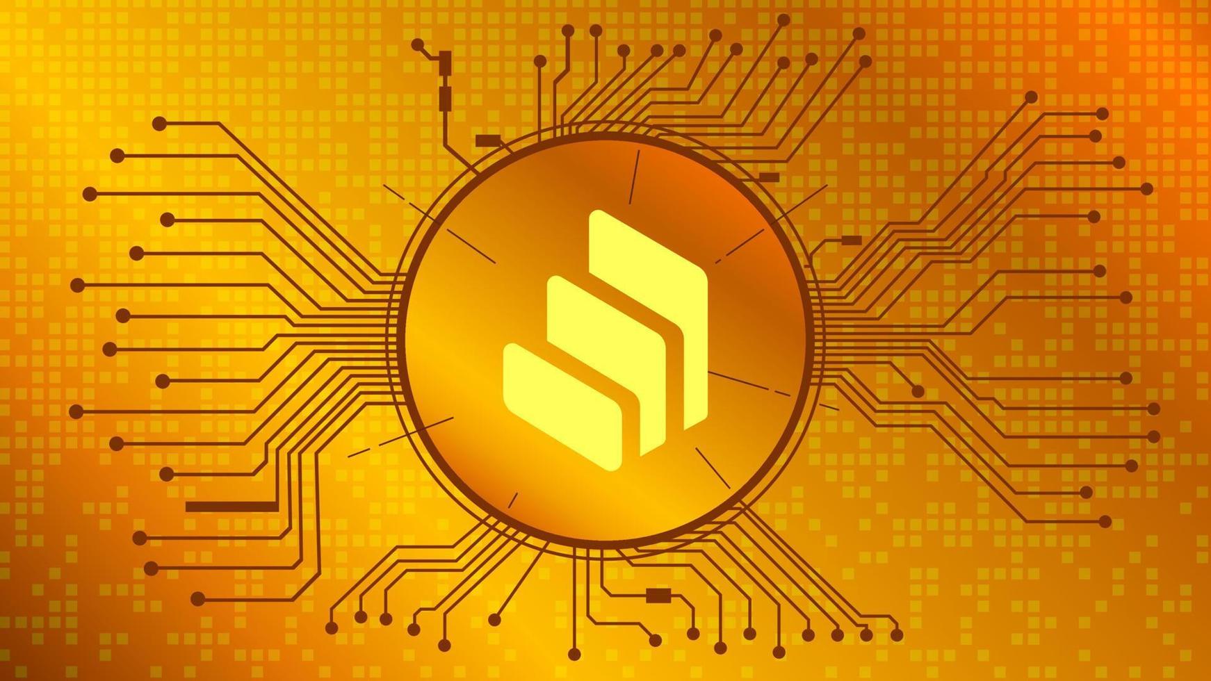 Compound COMP cryptocurrency token symbol of the DeFi project in circle with PCB tracks on gold background. Currency icon. Decentralized finance programs. Vector EPS10.