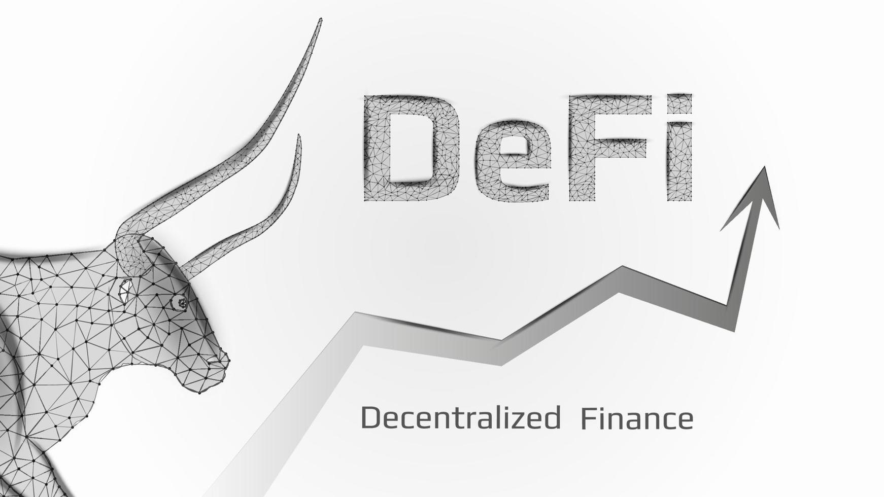 defi descentralizado Finanzas alcista tendencia con un poligonal toro cabeza y un hacia arriba flecha en blanco antecedentes. vector ilustración.