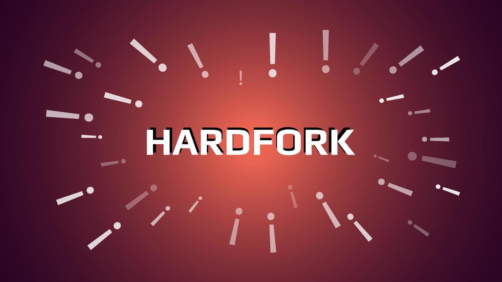 Cryptocurrency coin hardfork with exclamation point on red background. Splitting a coin into two ways. Vector illustration for news.